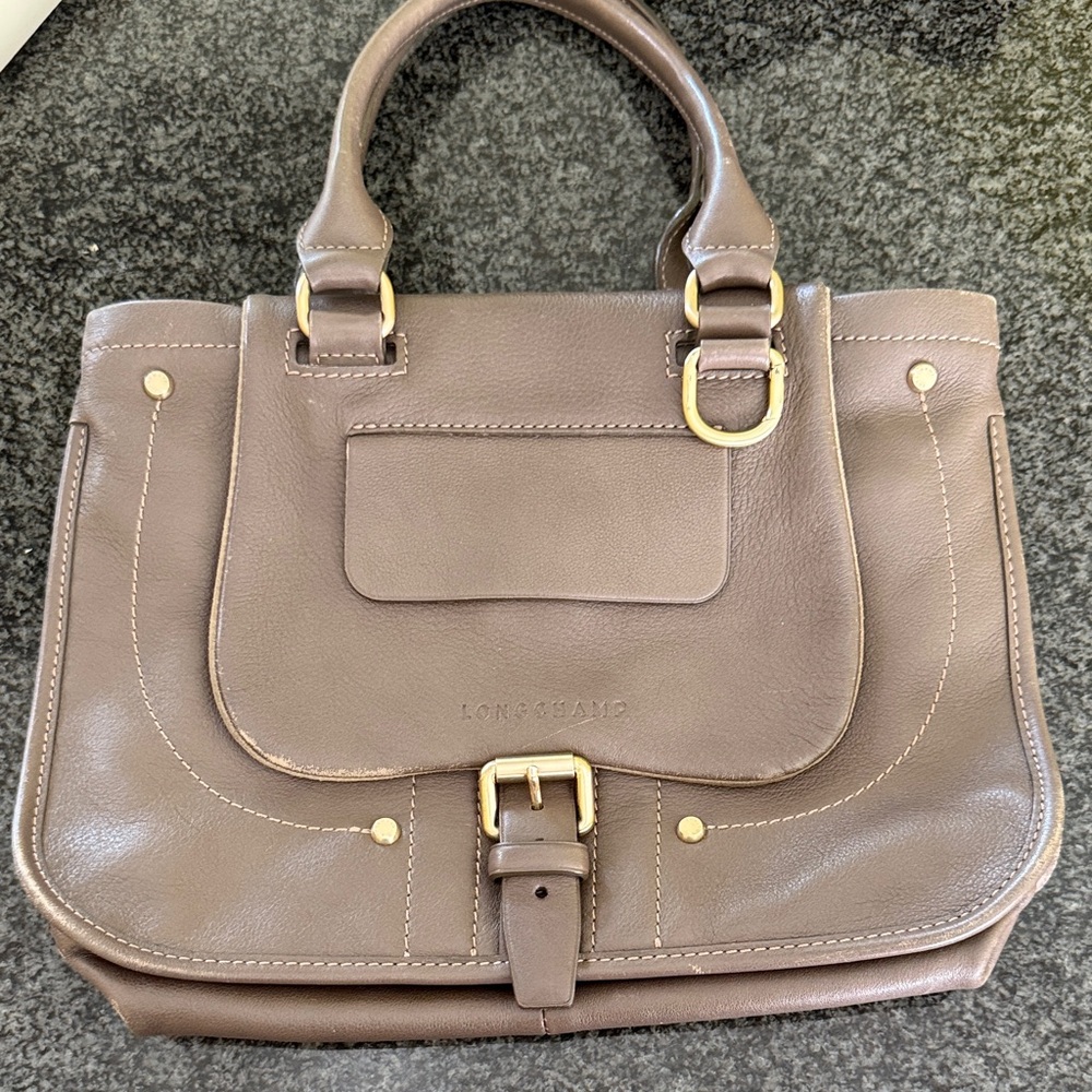 Longchamp Taupe Leather Satchel